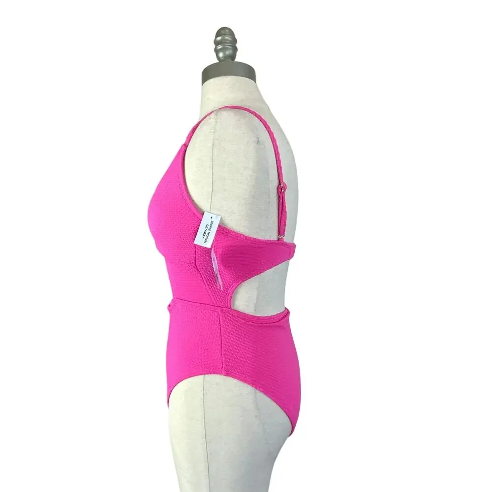 Decree women's/juniors cut out textured‎ one piece swimsuit size XS Hot Pink